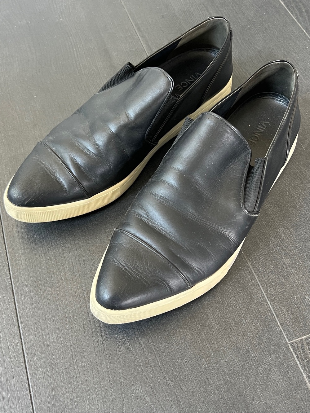 Vince Black Leather Slip-On Sneakers with Cream Sole